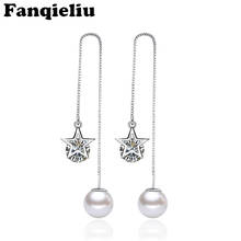 Fanqieliu Star Zircon & Pearl Dangle Earrings 925 Sterling Silver Drop Earrings For Women Long Chain Ear Line Earring FQL1932615 2024 - buy cheap