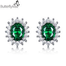 BK Red Green Blue Gemstone Flowers Earrings For Women Girl 925 Sterling Silver Created Corundum Emerald Sapphire Wedding Jewelry 2024 - buy cheap