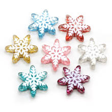 Kawaii Christmas Glitter Snowflake Resin Flatback Cabochons Flowers For Girl Hair Bows Decorative accessories 2024 - buy cheap