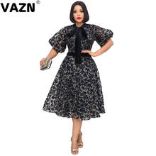 VAZN-vestido Midi negro de talla grande para mujer, vestido Sexy de fiesta de uso diario, elegante y joven, Media manga, cintura alta, 2020 2024 - compra barato