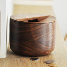 Caja de almacenamiento de monedas de madera de estilo japonés con tapa, hucha creativa ecológica, organizador de escritorio de nogal negro Natural, caja de almacenamiento para porche 2024 - compra barato