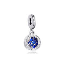 Fits Pandora Bracelet 925 Sterling Silver Sparkling Blue Disc Double Dangle Charm Beads for Women Jewelry DIY Making Kralen 2024 - buy cheap