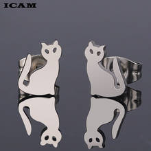 ICAM 2019 nuevos pendientes geométricos de gato de dibujos animados pendientes de perno para mujeres de acero inoxidable con orejas de animales regalo del Día de la madre 2024 - compra barato