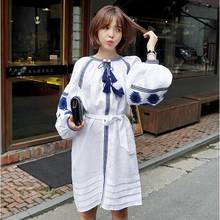2019 new spring Ethnic Embroidery Cotton Linen Dress Lantern Long Sleeve Vintage Dress Vestidos D876 2024 - buy cheap