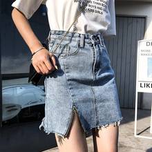 Saia jeans moderna e irregular, saia curta estilo faculdade, com cintura alta, para primavera e verão, 2020 2024 - compre barato