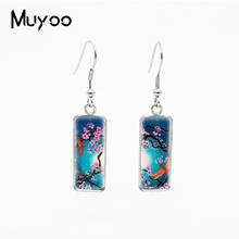 2020 New Dragonfly Paintings Rectangle Stainless Steel Dangle Earrings Vintage Dragonfly Flowers Glass Dome Fish Hook Earrings 2024 - buy cheap