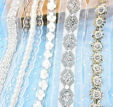 5 Yards/Lot Embroidery Pearl Beaded Trim Sew On Rhinestone Lace Ribbon Costume Clothes Wedding Dress DIY Decoration Accessories 2024 - buy cheap