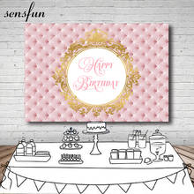 Sensfun rosa cabeceira princesa backdrops moldura de ouro meninas feliz aniversário festa fotografia fundos personalizado 7x5ft 2024 - compre barato