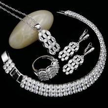 Conjuntos de joyería de plata esterlina 925 para mujer, decoración de boda, pendientes/colgante/Collar/anillo/pulsera de cristal blanco 2024 - compra barato