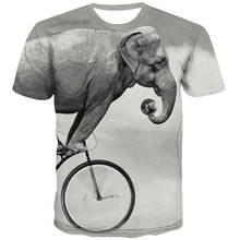 Футболка мужская с 3D-принтом слона, повседневная смешная рубашка с принтом животных, с велоспортом, одежда в стиле Харадзюку 2024 - купить недорого