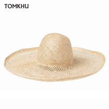 New Women Outdoor Summer Beach Sun Hat Oversize Wide Brim Natural Sisal Straw Hat Fashion Hollowed-out Handmade Kentucky Hats 2024 - buy cheap
