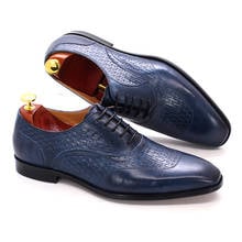 Туфли-оксфорды мужские из натуральной кожи, роскошные элегантные офисные классические туфли, заостренный носок, на шнуровке, черные синие 2022 - купить недорого