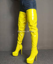 New Yellow Patent Leather Platform Long Boots Women Fashion Stiletto Heel Over the Knee Thigh High Boots Ladies Real Photos Boot 2024 - buy cheap