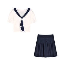 Dress Suit Woman Sexy Short Navy Collar T-shirt+ High-waisted Pleated Skirt 2020 Summer New Fashion Two-piece Set Show Thin 2024 - buy cheap