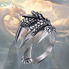 Anel punk/retrô com garra de dragão, para homens e mulheres, anel dobrado, cor antiga, abertura ajustável, bijuteria 2024 - compre barato