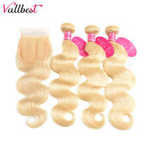 Vallbest 613 Blonde Human Hair Bundles With Closure Remy Hair Malaysian Body Wave Bundles With Closure Transparent Lace Closure 2024 - buy cheap