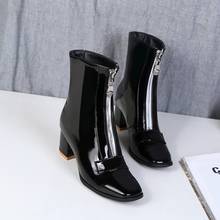 Botas de mujer de talla grande 9 10 11-13, botines de mujer, botas de mujer con cremallera frontal, puntadas de cuero brillante 2024 - compra barato