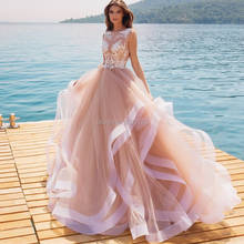 Dusty Pink Wedding Dresses Ball Gown Ruffles Lace Appliques Bridal Wedding Gowns Button Illusion Vestido De Noiva Floor Length 2024 - buy cheap