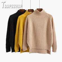 Suéter solto de gola alta irregular, suéter harajuku de cor sólida, base feminina, tops 2024 - compre barato
