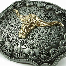 Hebilla de cinturón de cabeza de toro de cuerno largo dorado grabado a la moda para hombres, hebilla de vaquero del oeste 2024 - compra barato