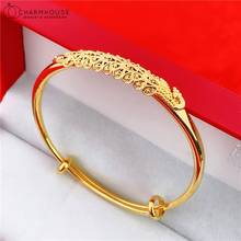 Pulseiras de ouro cor amarela gp & pulseiras para mulheres bracelete de pingente de pavão pulseira ajustável bracelete de casamento acessórios de joia presente 2024 - compre barato