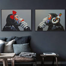 Pintura al óleo moderna sobre lienzo, carteles de animales Gorilla de música abstracta, imágenes artísticas de pared para sala de estar, decoración del hogar 2024 - compra barato