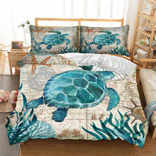 Juego de cama 3D con estampado de tortuga marina, conjunto de edredón con estampado de animales marinos, caballito de mar, delfines, funda de edredón, ropa de cama de pulpo, US, AU y UK 2024 - compra barato