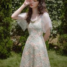 Luck A Summer Floral Dress Women Elegant Vintage Retro Fairy Dress Casual Slim Fit Embroidered Lace Korean Sweet Party Dress 2024 - buy cheap