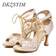 DKZSYIM  Latin Dance Shoes Women Satin Rhinestone Ballroom Tango/Salsa Dancing Shoes Lace-UP Soft Soles Dance Sandals High Heels 2024 - buy cheap