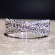 925 anillos de plata esterlina de Cruz brillante grande para mujer, anillos de diamantes de imitación de corte de princesa de lujo, joyería de boda de cóctel 2024 - compra barato