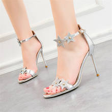 Shiny Crystal Stars Fashion Women Sandals Patent Leather Woman Ankle Buckle High Heels Shoes Open Toe Ladies Party Shoes Wedding 2024 - buy cheap
