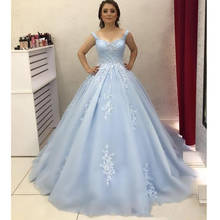 Небесно-голубые платья Quinceanera, элегантные платья с аппликацией и коротким шлейфом, вечерние платья для выпускного бала размера плюс, Vestidos De Fiesta 2024 - купить недорого