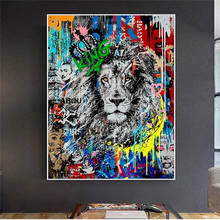 Pintura abstrata grafite leão, arte da rua, pôsteres e impressões tela em parede arte imagem para sala de estar decoração quadros 2024 - compre barato