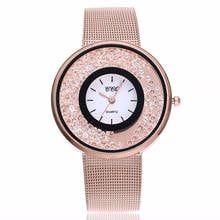 Relógio feminino de ouro rosa, relógio de pulso com malha e cristais 2024 - compre barato