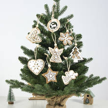 2 pçs/lote criativo decoração de natal artesanato de madeira estrela coração elk anjo sino árvore de natal pendurado pingentes ornamentos 2024 - compre barato