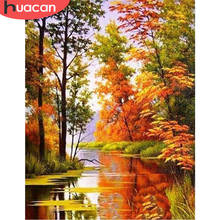 HUACAN-pintura de diamante 5d DIY "paisaje natural", cuadrados o redondos de imitación bordado de diamantes, decoración de otoño para el hogar, regalo hecho a mano 2024 - compra barato