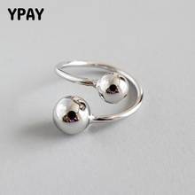 Ypay anel de prata esterlina 100% real, 925 estilo coreano, grande e pequeno, contas redondas, anéis abertos para mulheres, joias ymr591 2024 - compre barato