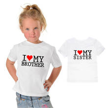 Детская футболка с надписью «I Love My Sister Brother» летняя хлопковая футболка с короткими рукавами и круглым вырезом Повседневная футболка для Девочки Мальчики Одежда для детей 2024 - купить недорого