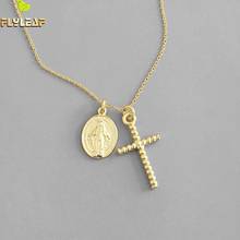 Collar de plata de ley 925 con doble colgante de Cruz de la Virgen María para mujer, joyería fina, regalo de la suerte 2024 - compra barato
