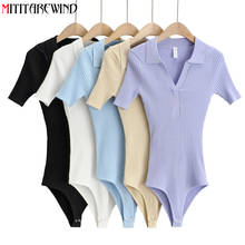 Spring Summer One Piece Bodysuit Women Solid Color Polo Collar Short Sleeve T Shirt Knitted Fitness Rompers Women Jumpsuits 2024 - buy cheap