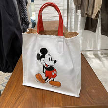 Bolsa infantil do mickey mouse da disney, bolsa de ombro com estampa de desenho animado de lona colorida para mulheres 2024 - compre barato