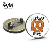 SIAN Funny Pretzel Day Cartoon Art Brooch Pin Fashion TV Show The Office Collection Glass Round Backpack Bags Badge Accessories 2024 - buy cheap