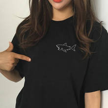 Cute Shark Pocket shark drawing cotton t shirt for women girl friend Graphic Tees Hipster Tumblr Cozy tops 2024 - buy cheap