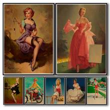 Наклейка для дома, 35 дизайнов, ретро 1940s PINUP GIRLS плакат из крафт-бумаги, картина забавная Наклейка на стену для кофейни, бара 1 2024 - купить недорого