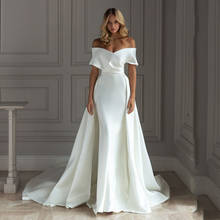 UZN Elegant Wedding Dress Off The Shoulder Short Sleeve Mermaid Satin Bridal Gown Detachable Train Wedding Gowns 2024 - buy cheap