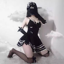 Sexy Maid Cosplay Costumes Cute Black Dress And Thong Sexy Anime School Girl Gothic Outfit For Woman With Hat and Glove 2024 - buy cheap