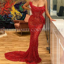 Luxury Red Beaded Mermaid Long Evening Dresses 2021 Sexy Prom Gowns Vestidos De Festa Custom Made Party Gowns 2024 - buy cheap