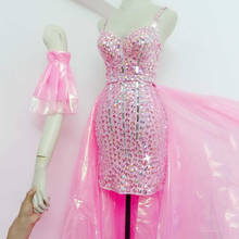 Female Singer Rhinestone Dress Nightclub Shiny Pink Sexy Party Prom Outfit Ladies Catwalk Show Performance Stage Costume 1480 2024 - buy cheap