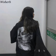 Woherb-Camiseta Harajuku para mujer, blusa con estampado de calavera de dibujos animados, camisetas negras holgadas de manga corta, ropa de calle 2021 2024 - compra barato