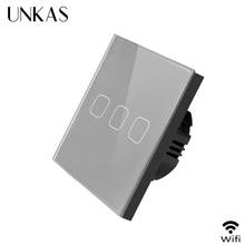 UNKAS Smart Home 1/2/3 Gang 1 Way Wireless WiFi EU Standard Touch Wall Light Switch White Luxury Crystal Glass 2024 - buy cheap